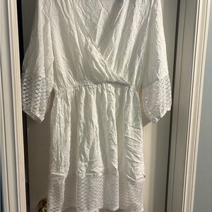 Chic White Lace Sleeve Swim Coverup